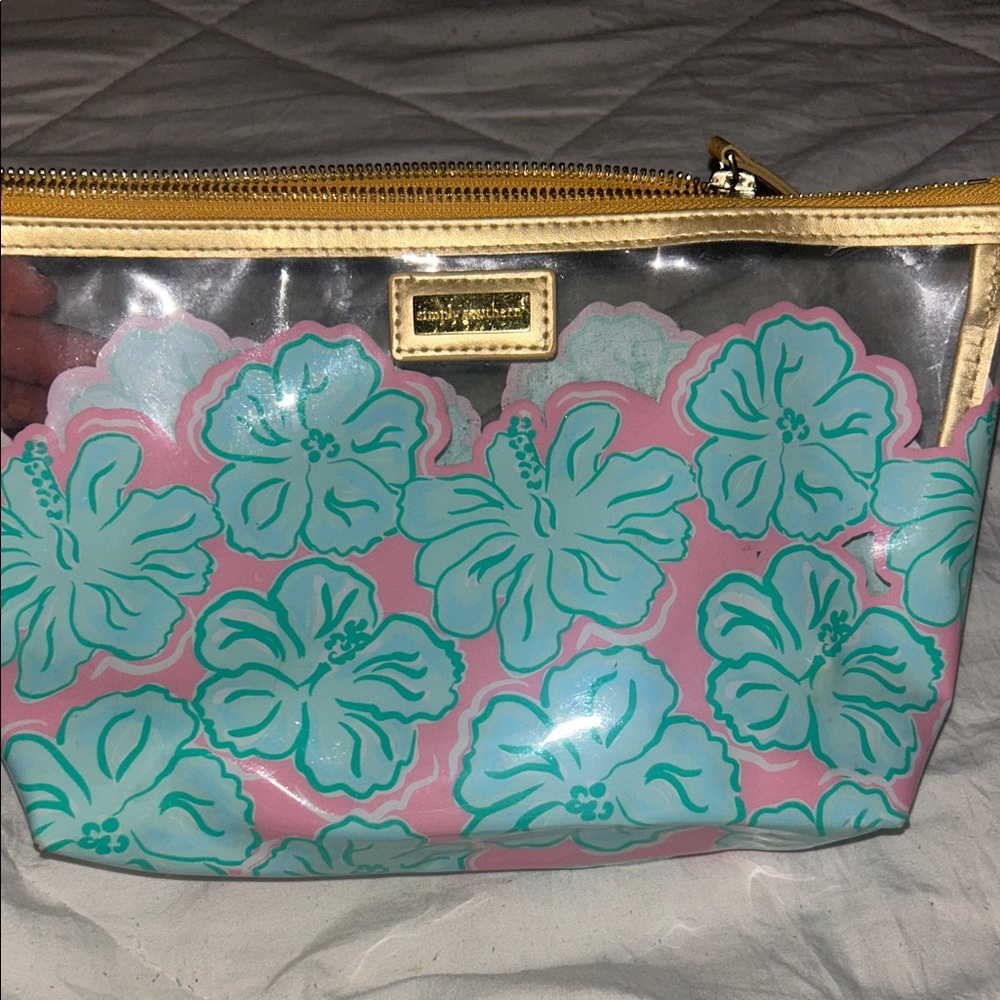 Floral Cosmetic Bag with Gold Accents